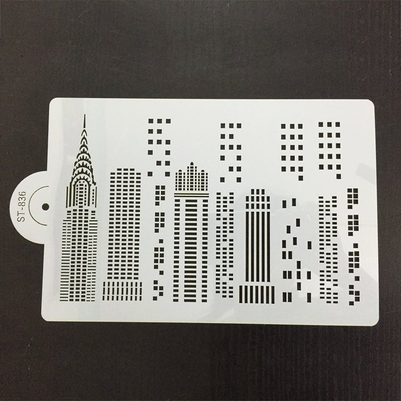 AK ART KITCHENWARE Art Kitchenware Skyscrapers Plastic Cake Stencil for Airbrush Royal Icing Fondant Cake Decorating Bakery Tools 8.5"*5.7" ST-836 - Image 3